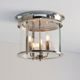 Lincoln Clear Glass Flush Light in Bright Nickel