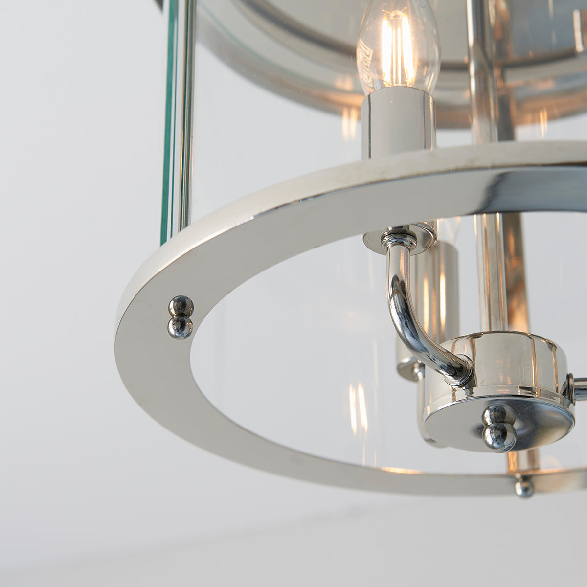 Lincoln Clear Glass Flush Light in Bright Nickel