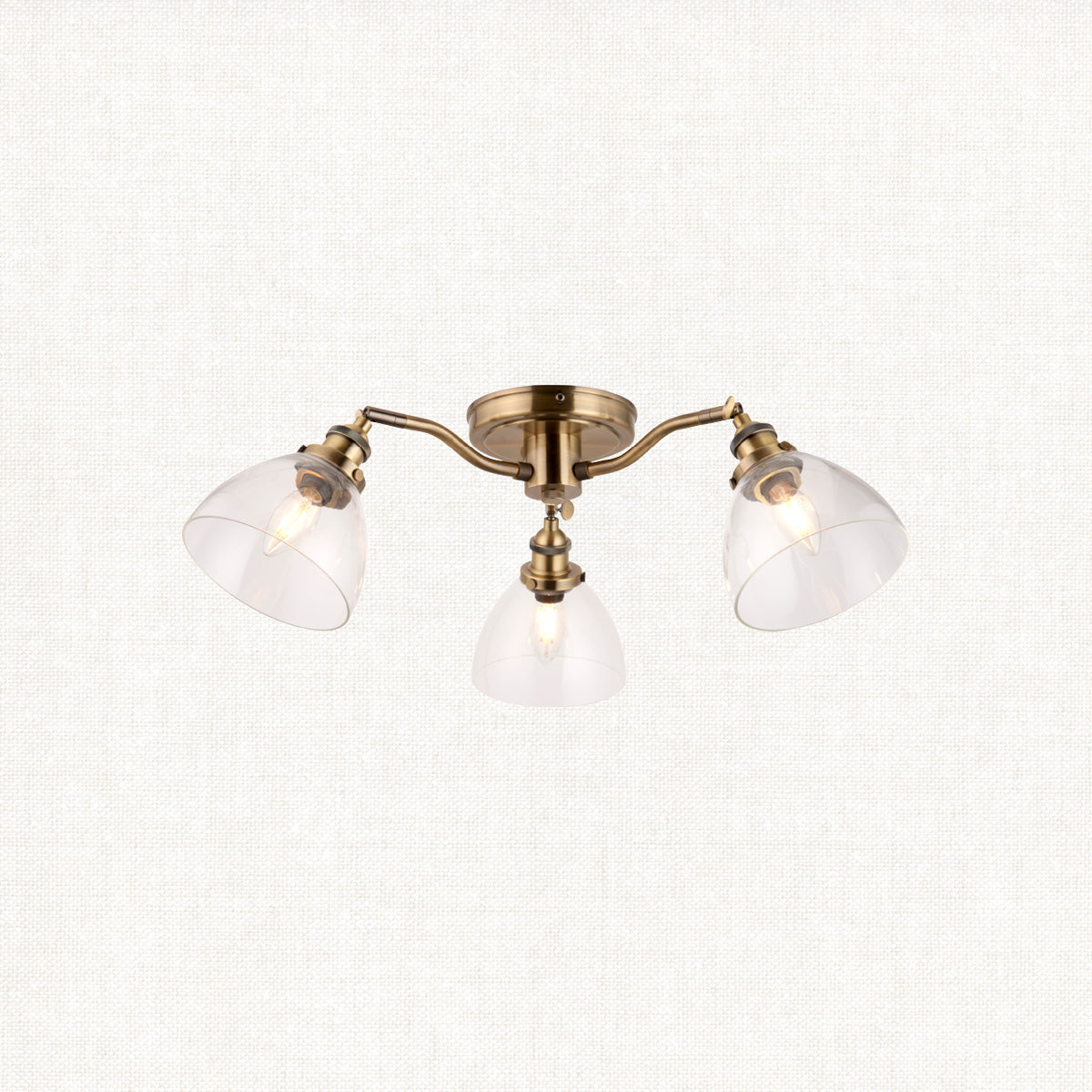 Marlowe Clear Glass Three Light Semi Flush Light in Antique Brass