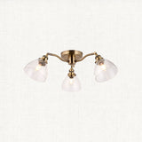 Marlowe Clear Glass Three Light Semi Flush Light in Antique Brass