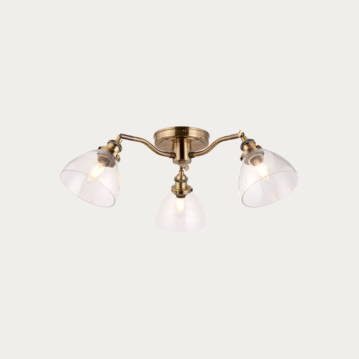 Marlowe Clear Glass Three Light Semi Flush Light in Antique Brass