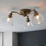 Marlowe Clear Glass Three Light Semi Flush Light in Antique Brass