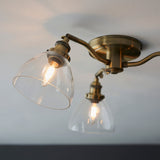 Marlowe Clear Glass Three Light Semi Flush Light in Antique Brass