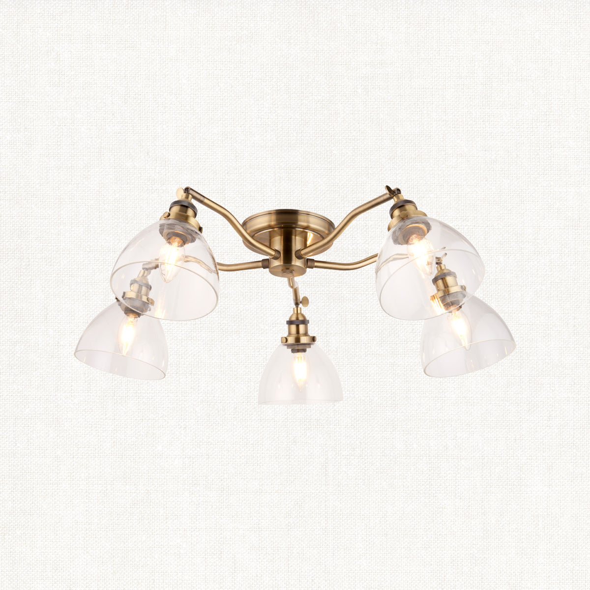 Marlowe Clear Glass Five Light Semi Flush Light in Antique Brass