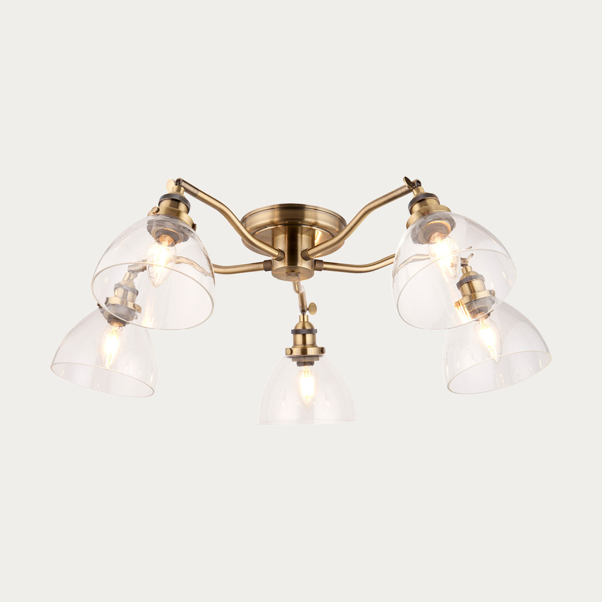 Marlowe Clear Glass Five Light Semi Flush Light in Antique Brass