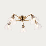 Marlowe Clear Glass Five Light Semi Flush Light in Antique Brass