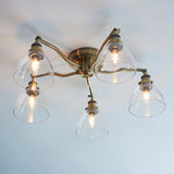 Marlowe Clear Glass Five Light Semi Flush Light in Antique Brass