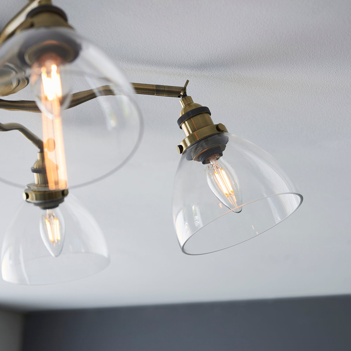Marlowe Clear Glass Five Light Semi Flush Light in Antique Brass