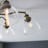 Marlowe Clear Glass Five Light Semi Flush Light in Antique Brass