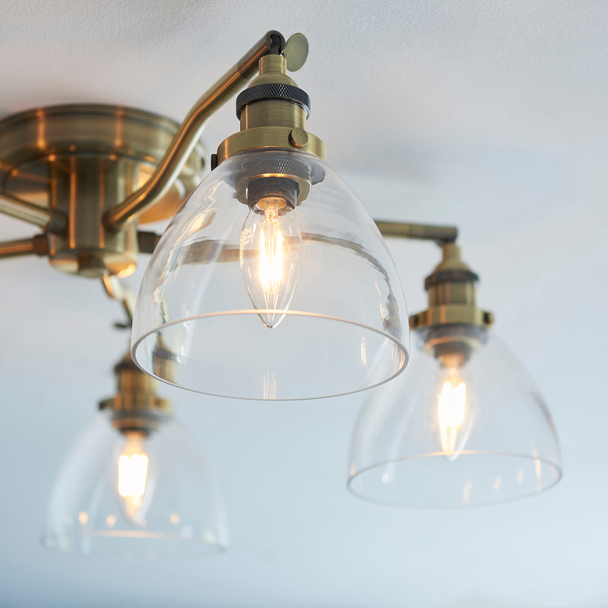 Marlowe Clear Glass Five Light Semi Flush Light in Antique Brass