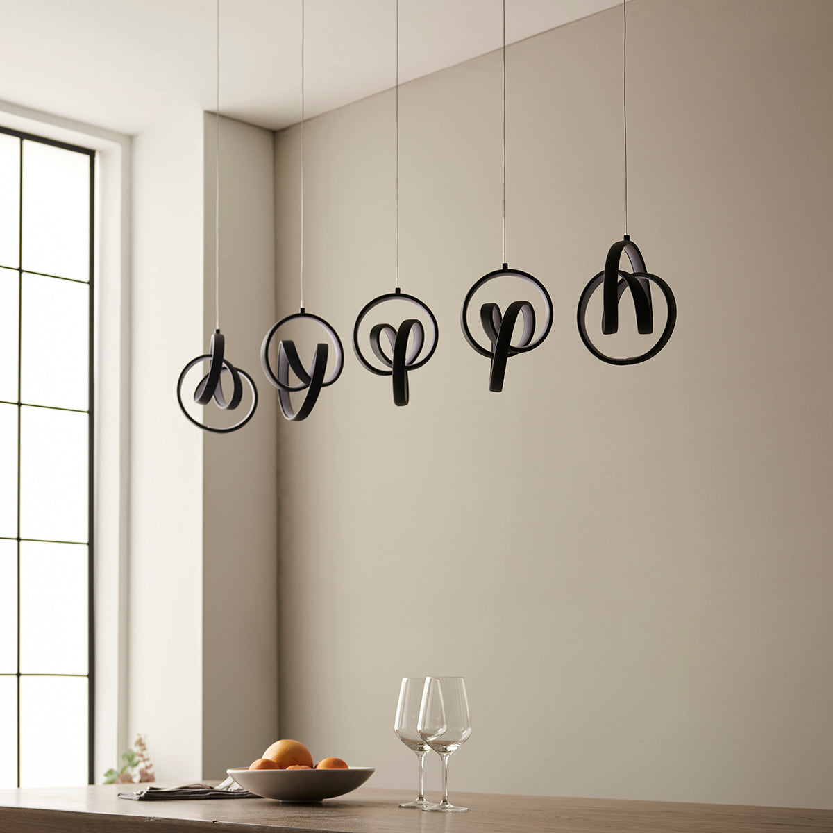 Flair Five Light Pendant in Textured Black