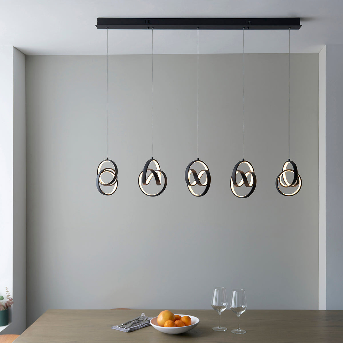 Flair Five Light Pendant in Textured Black