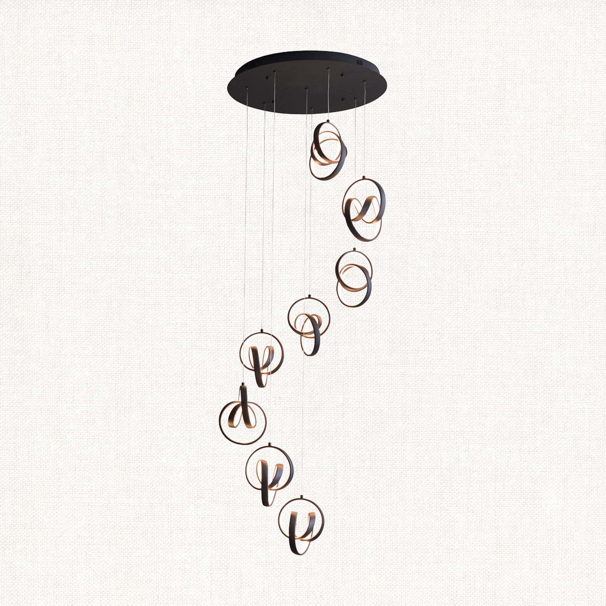 Flair Eight Light Pendant in Textured Black