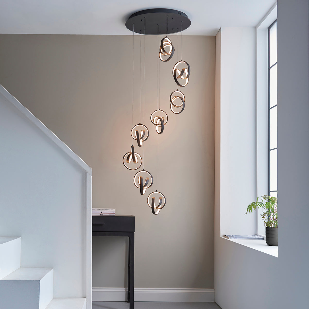 Flair Eight Light Pendant in Textured Black