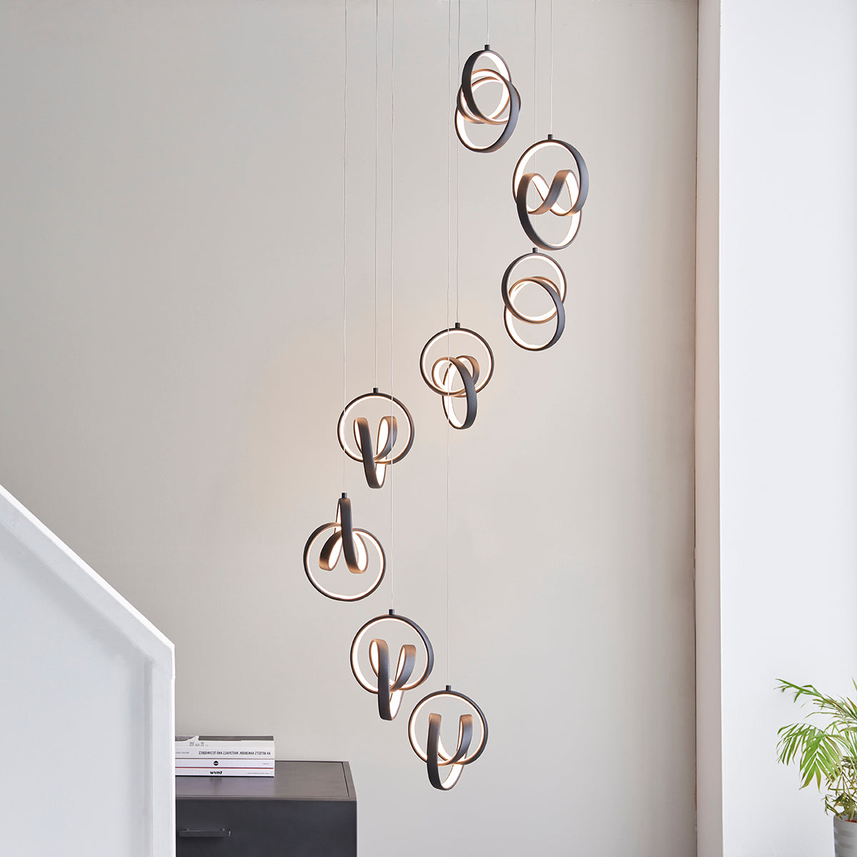 Flair Eight Light Pendant in Textured Black