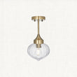 Teardrop Clear Ribbed Glass Semi Flush Light in Antique Brass