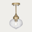 Teardrop Clear Ribbed Glass Semi Flush Light in Antique Brass
