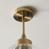 Teardrop Clear Ribbed Glass Semi Flush Light in Antique Brass