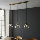 Marlowe Clear Glass Three Light Pendant in Antique Brass