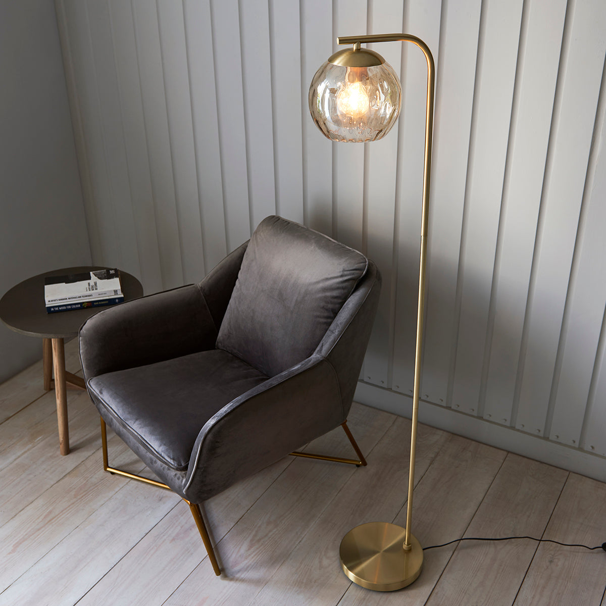 Ripple Champagne Lustre Floor Lamp in Satin Brass