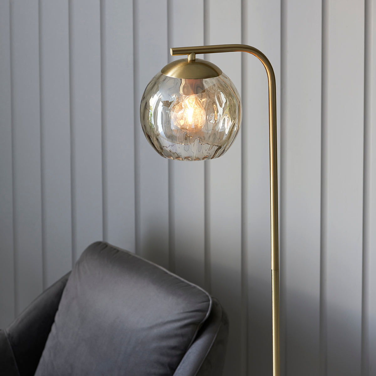 Ripple Champagne Lustre Floor Lamp in Satin Brass