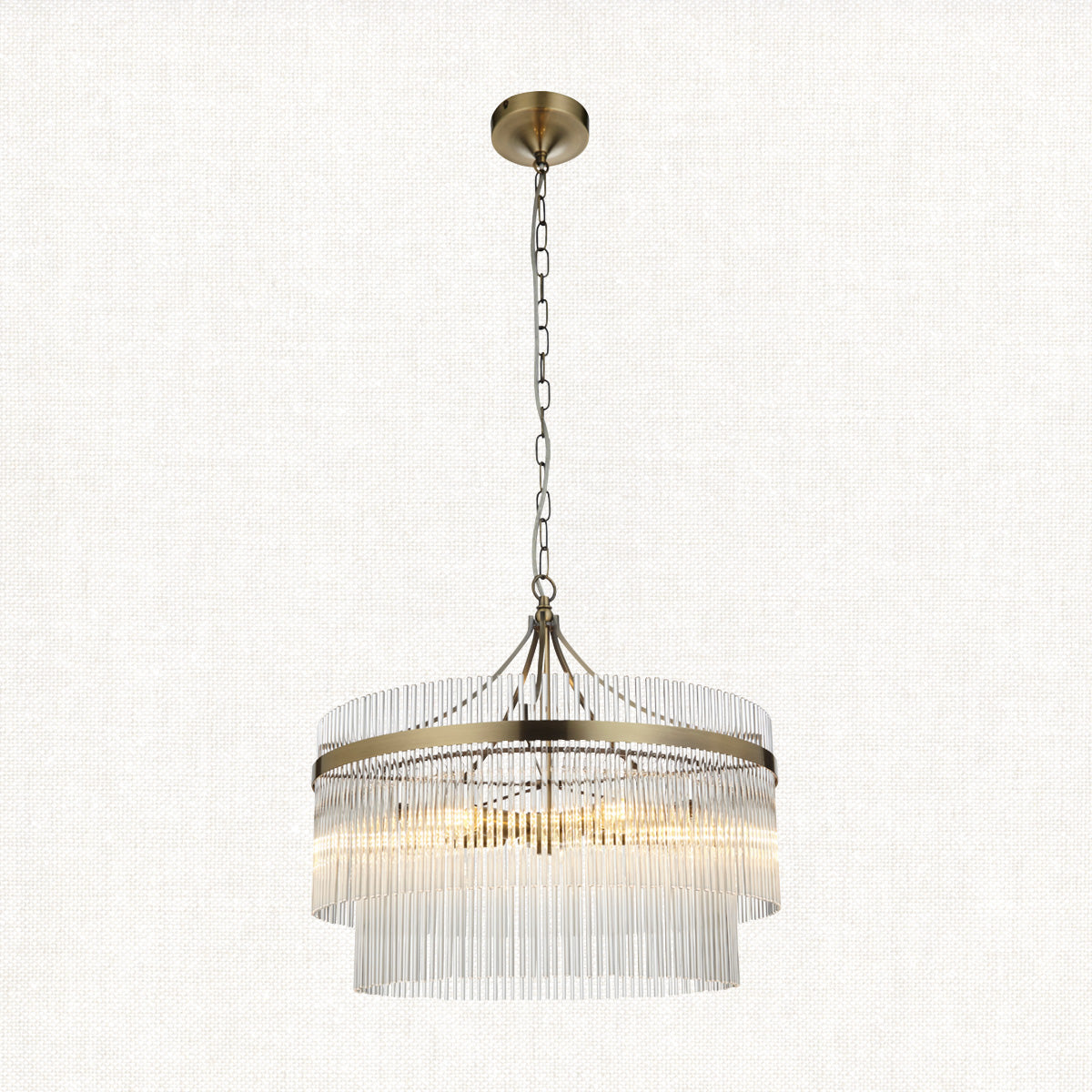 Seraphina Clear Glass Five Light Pendant in Antique Brass