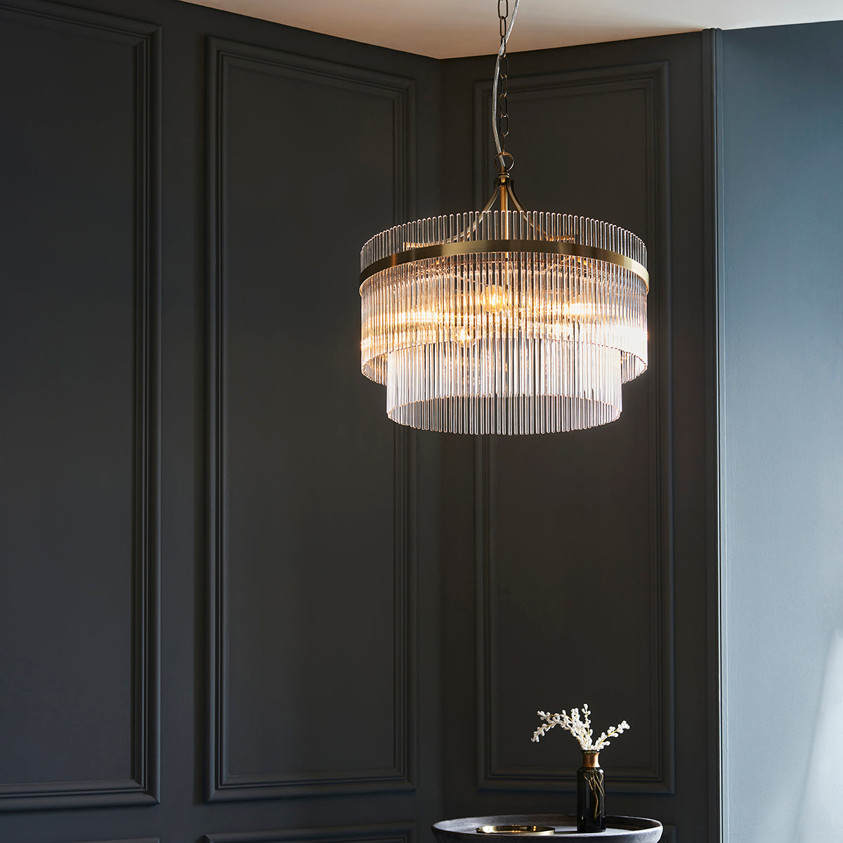 Seraphina Clear Glass Five Light Pendant in Antique Brass