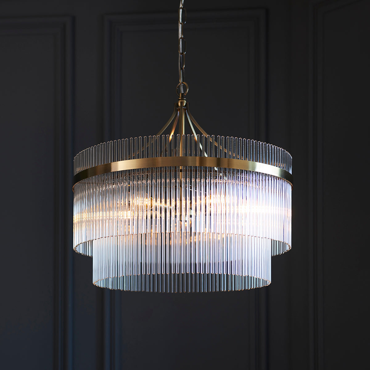 Seraphina Clear Glass Five Light Pendant in Antique Brass