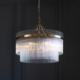 Seraphina Clear Glass Five Light Pendant in Antique Brass