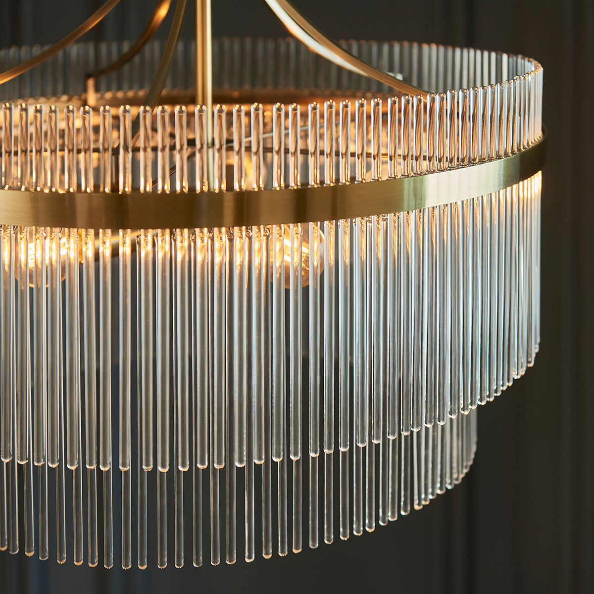 Seraphina Clear Glass Five Light Pendant in Antique Brass
