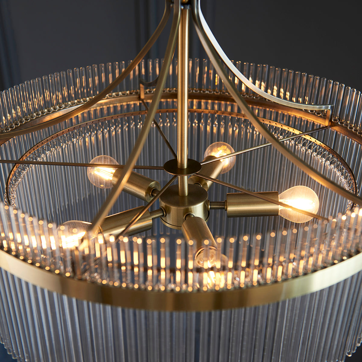 Seraphina Clear Glass Five Light Pendant in Antique Brass