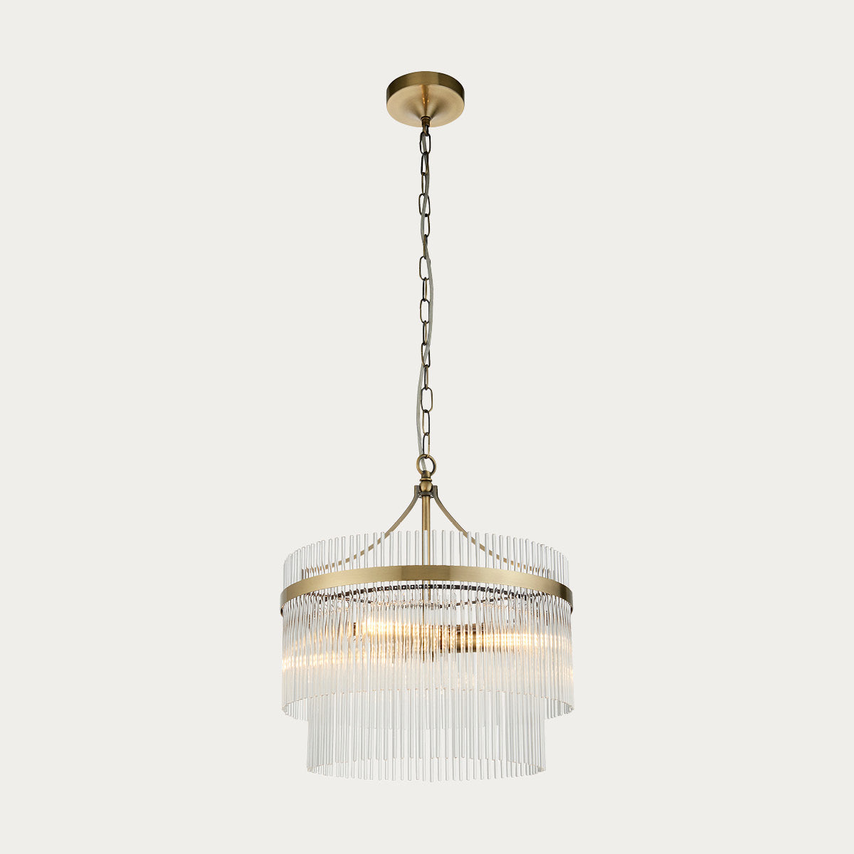 Seraphina Clear Glass Three Light Pendant in Antique Brass