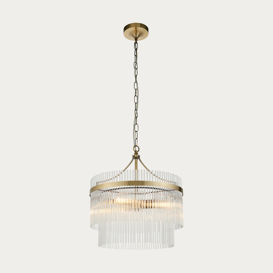 Seraphina Clear Glass Three Light Pendant in Antique Brass