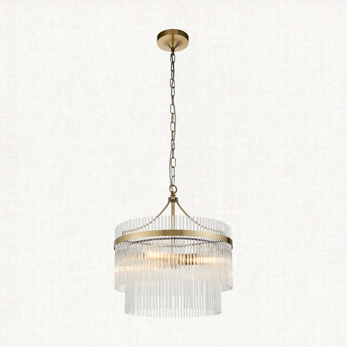 Seraphina Clear Glass Three Light Pendant in Antique Brass