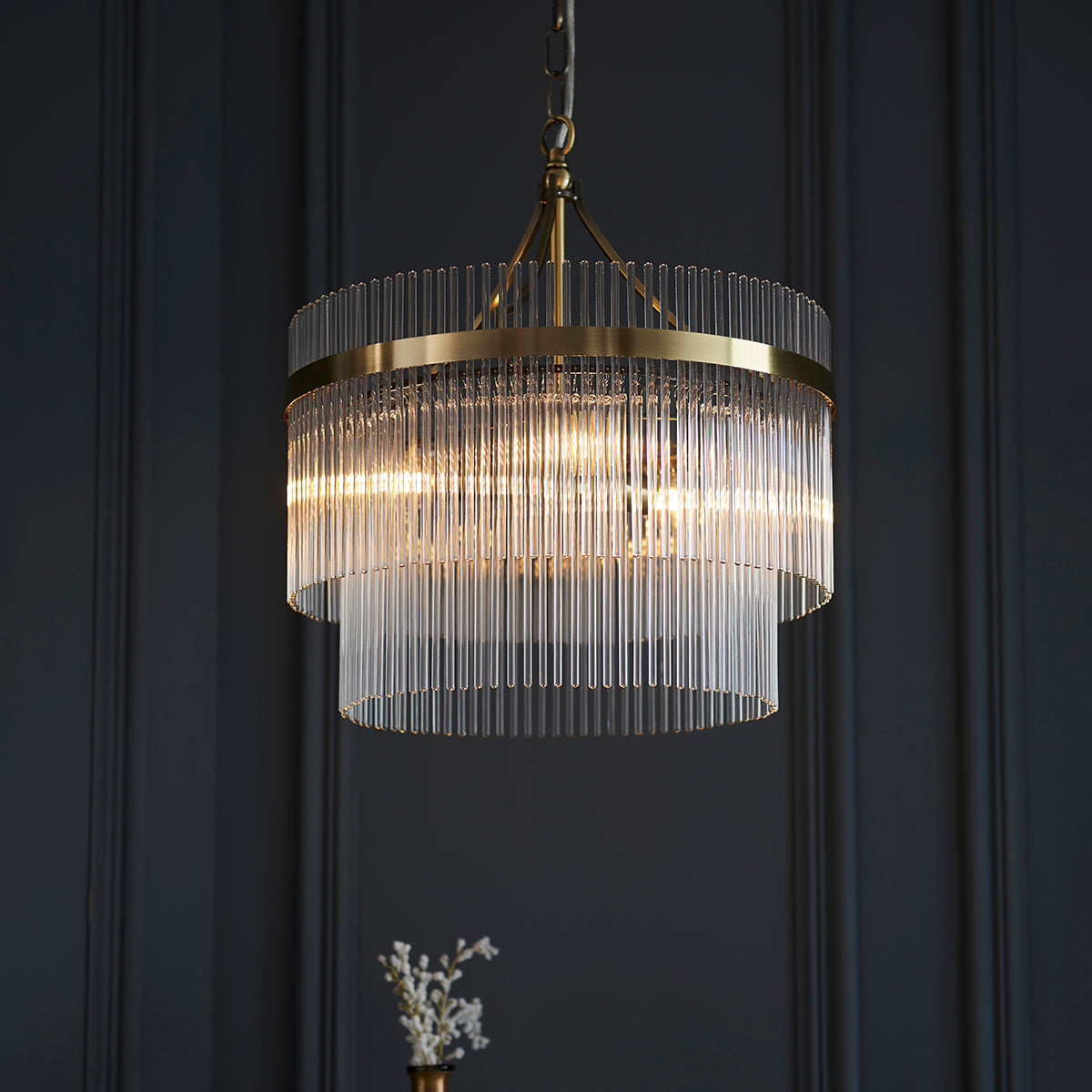 Seraphina Clear Glass Three Light Pendant in Antique Brass