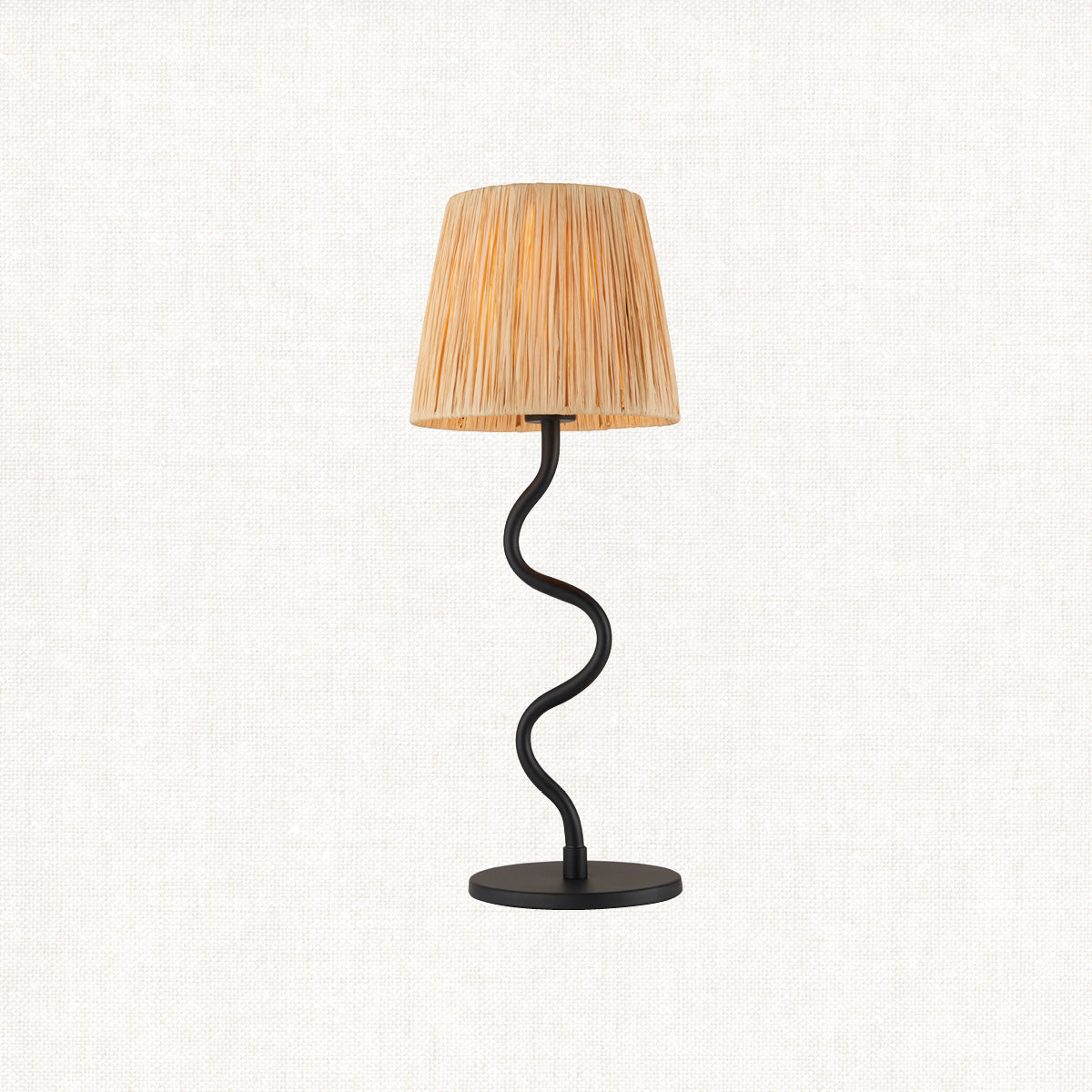 Piper Natural Raffia Table Lamp in Matt Black