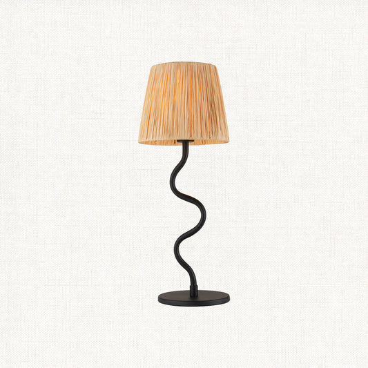 Piper Natural Raffia Table Lamp in Matt Black