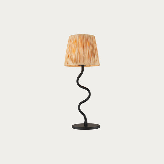 Piper Natural Raffia Table Lamp in Matt Black
