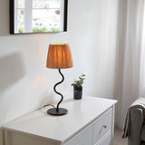 Piper Natural Raffia Table Lamp in Matt Black