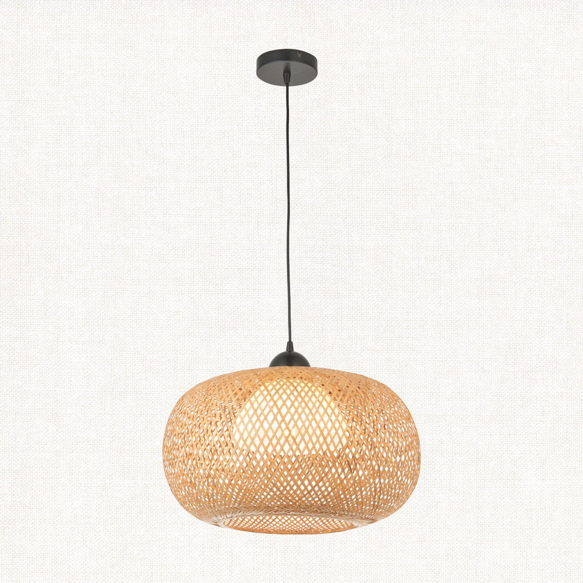 Estelle Natural Bamboo Round Pendant in Matt Black