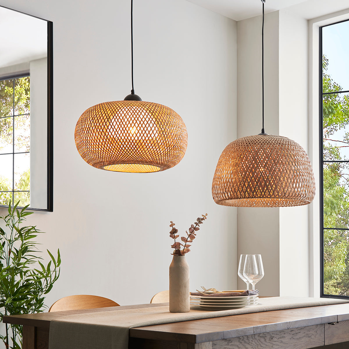 Estelle Natural Bamboo Round Pendant in Matt Black
