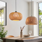 Estelle Natural Bamboo Round Pendant in Matt Black
