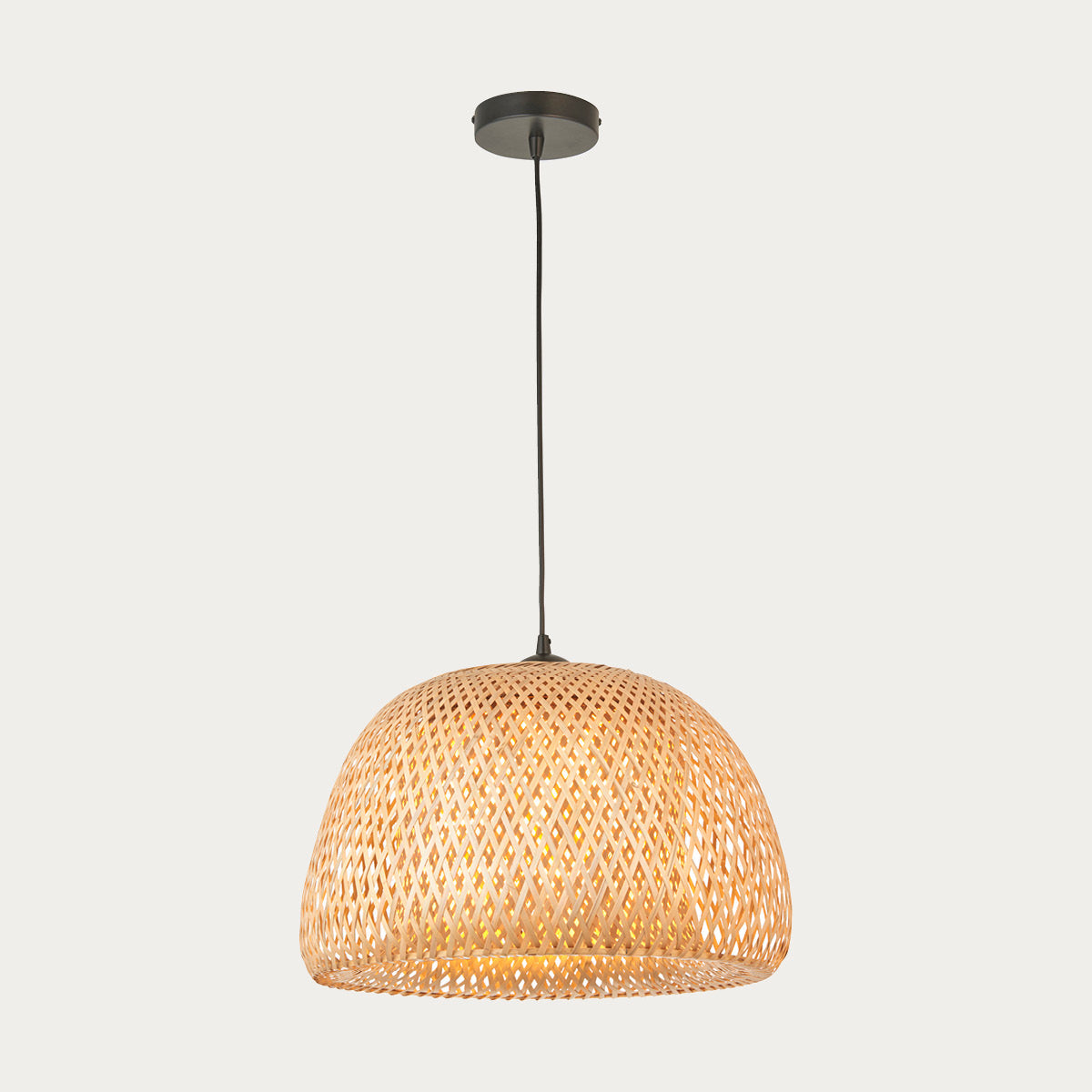 Estelle Natural Bamboo Dome Pendant in Matt Black