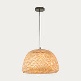 Estelle Natural Bamboo Dome Pendant in Matt Black