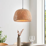 Estelle Natural Bamboo Dome Pendant in Matt Black