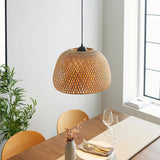 Estelle Natural Bamboo Dome Pendant in Matt Black