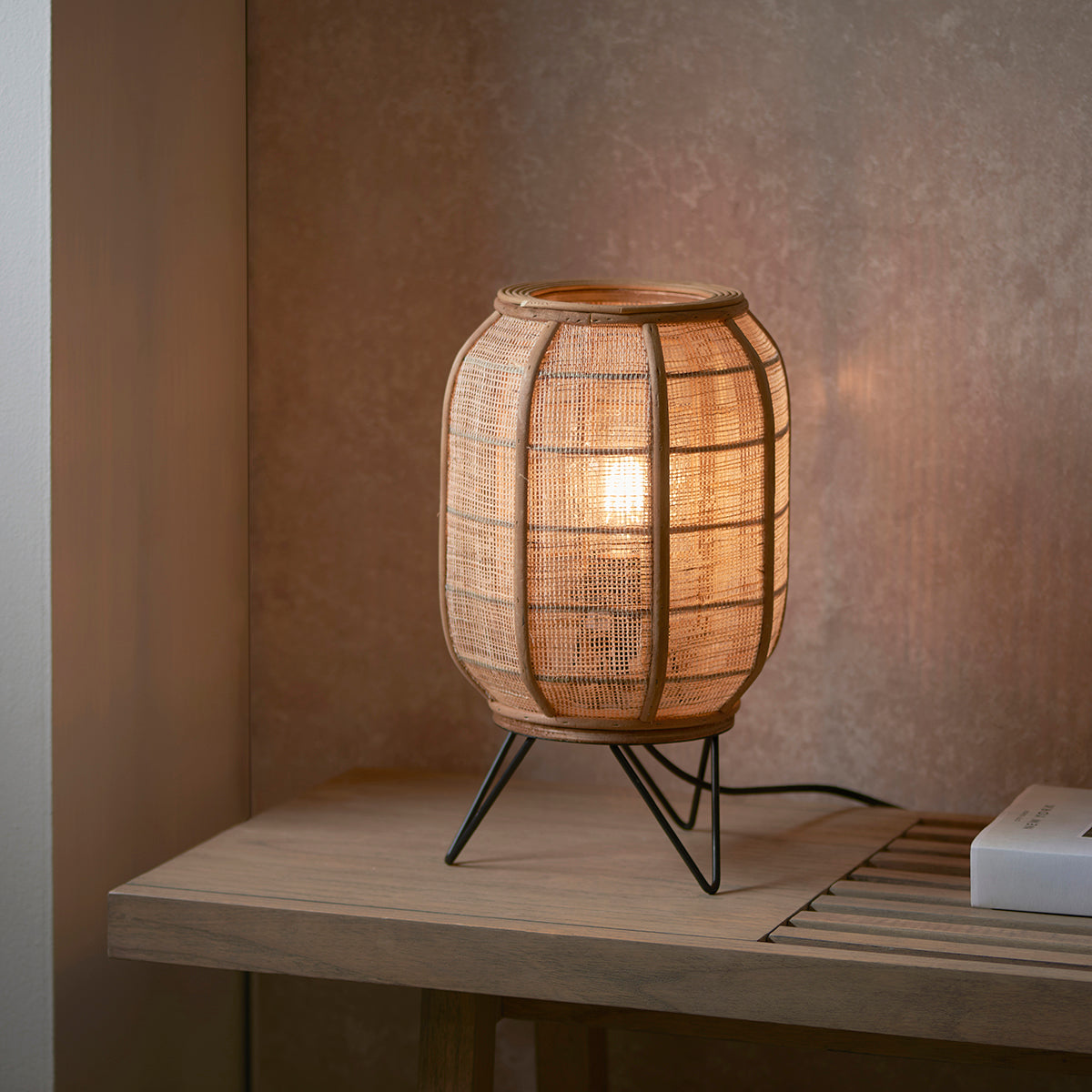 Ren Natural Bamboo Table Lamp in Matt Black