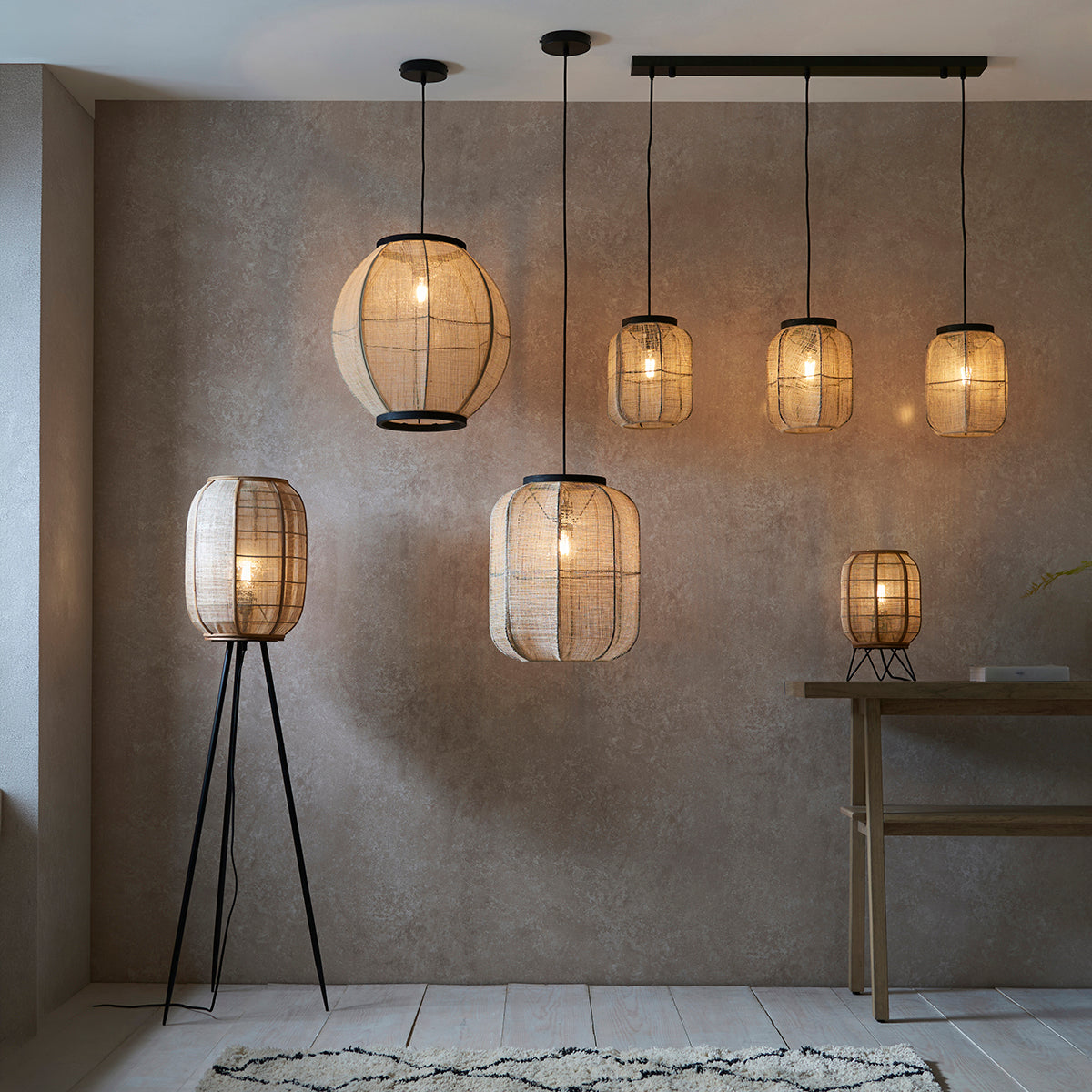 Ren Natural Bamboo Table Lamp in Matt Black
