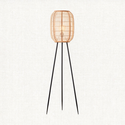 Ren Natural Bamboo Tripod Floor Lamp in Matt Black