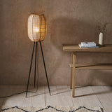 Ren Natural Bamboo Tripod Floor Lamp in Matt Black